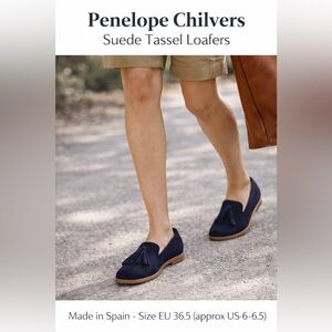 Anthro brand- Penelope Chilvers navy suede tassle loafers, EU 36.5, US 6-6.5